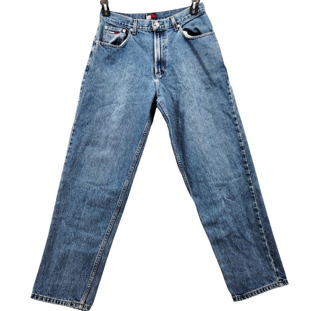 Tommy Hilfiger Vintage Mens Jeans 34x32 Medium Wash Straight Leg Logo Denim‎
